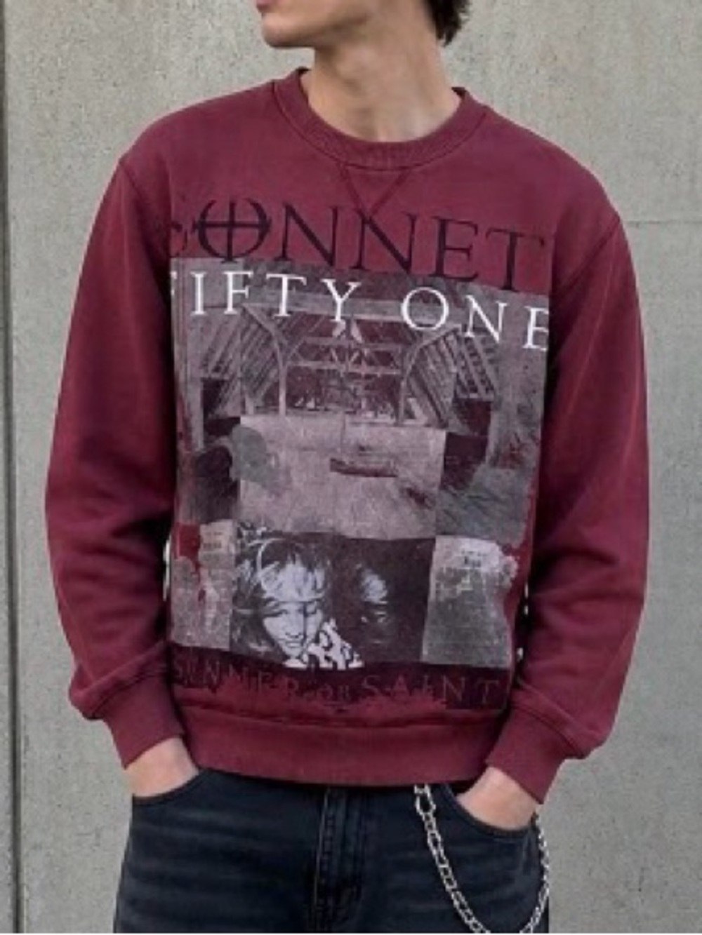 Sonneti Men's Graphic Sweatshirt Maroon Red Y2K Grunge Streetwear Pullover Med